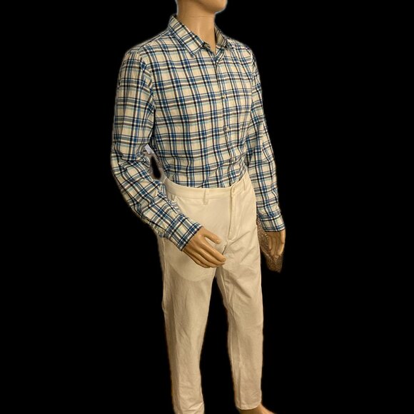 Multi Blue Plaid Shirt Banana Republic Custom 078 Camden Fit Large - Picture 1 of 5